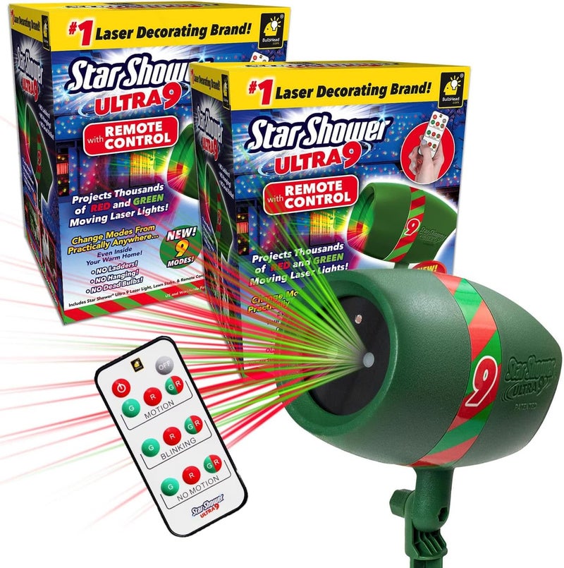 Star Shower Ultra 9 Outdoor Christmas Laser Holiday Projector with Remote, 2 Pack, w/ 9 Unique Patterns, Showers Home w/Thousands of Lights, 3 Color Combinations, Up to 3200 Sq Ft - Image 1